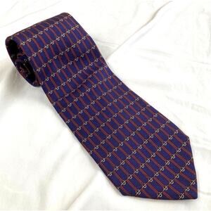 Vintage Robert Talbott Navy Blue Silk Wide Equestrian Buckle Print Tie Preppy